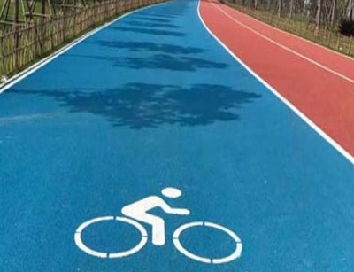 Colourful cycle track in a park, Shanghai, 2023